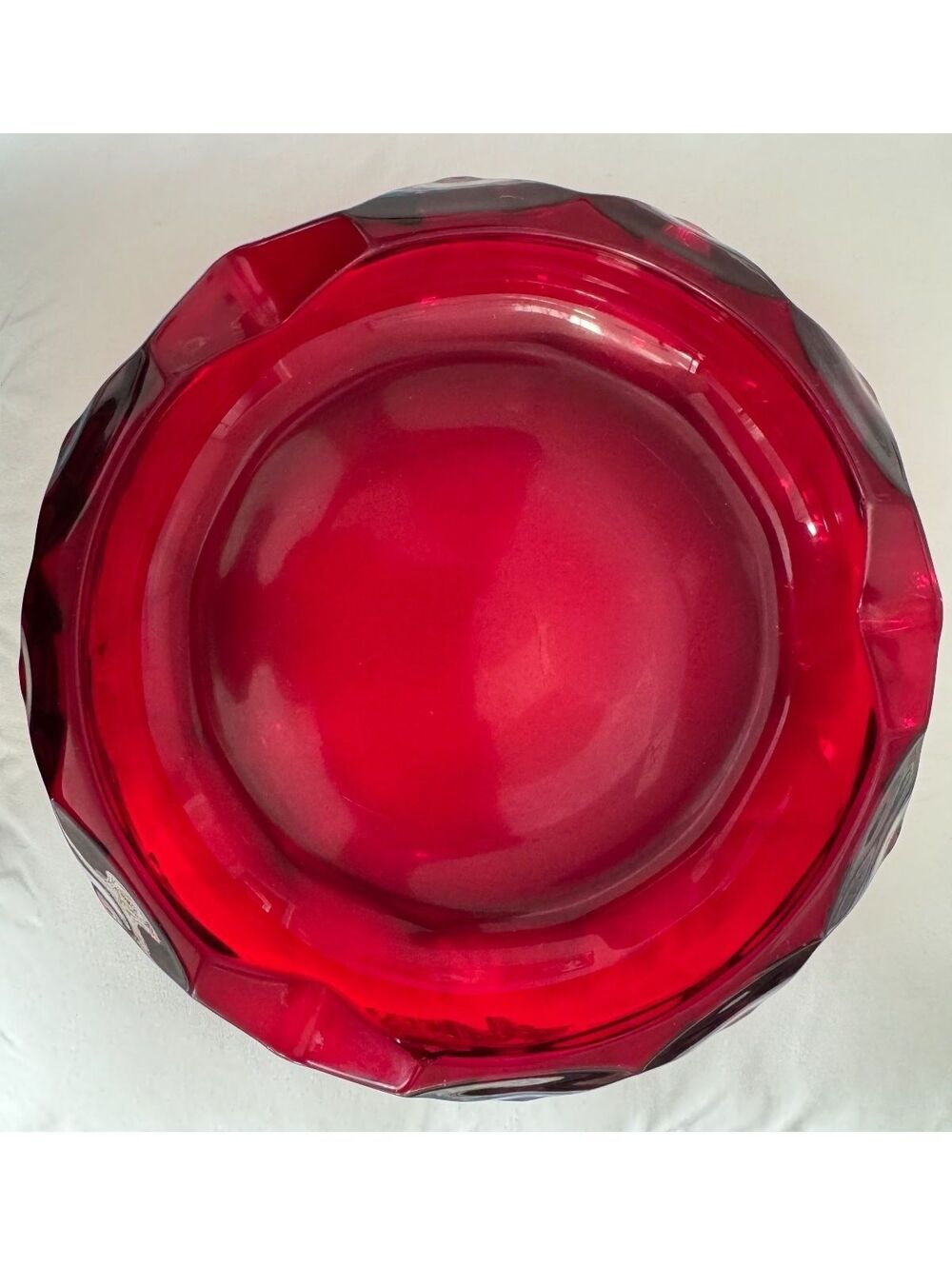 Vintage MCM Viking Glass Ruby Red Diamond Point Ashtray 7" - AS-IS / Chipped
